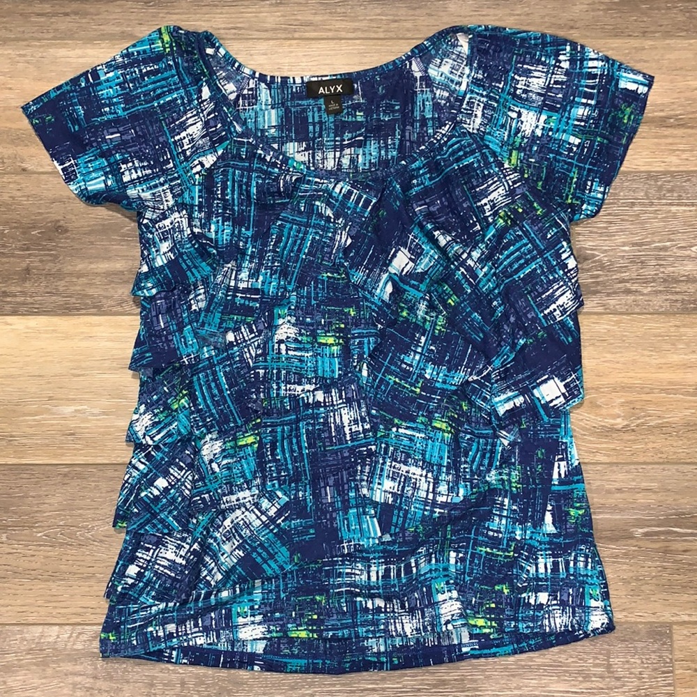 ALYX Ruffle Blue Scheme Short Sleeve Blouse